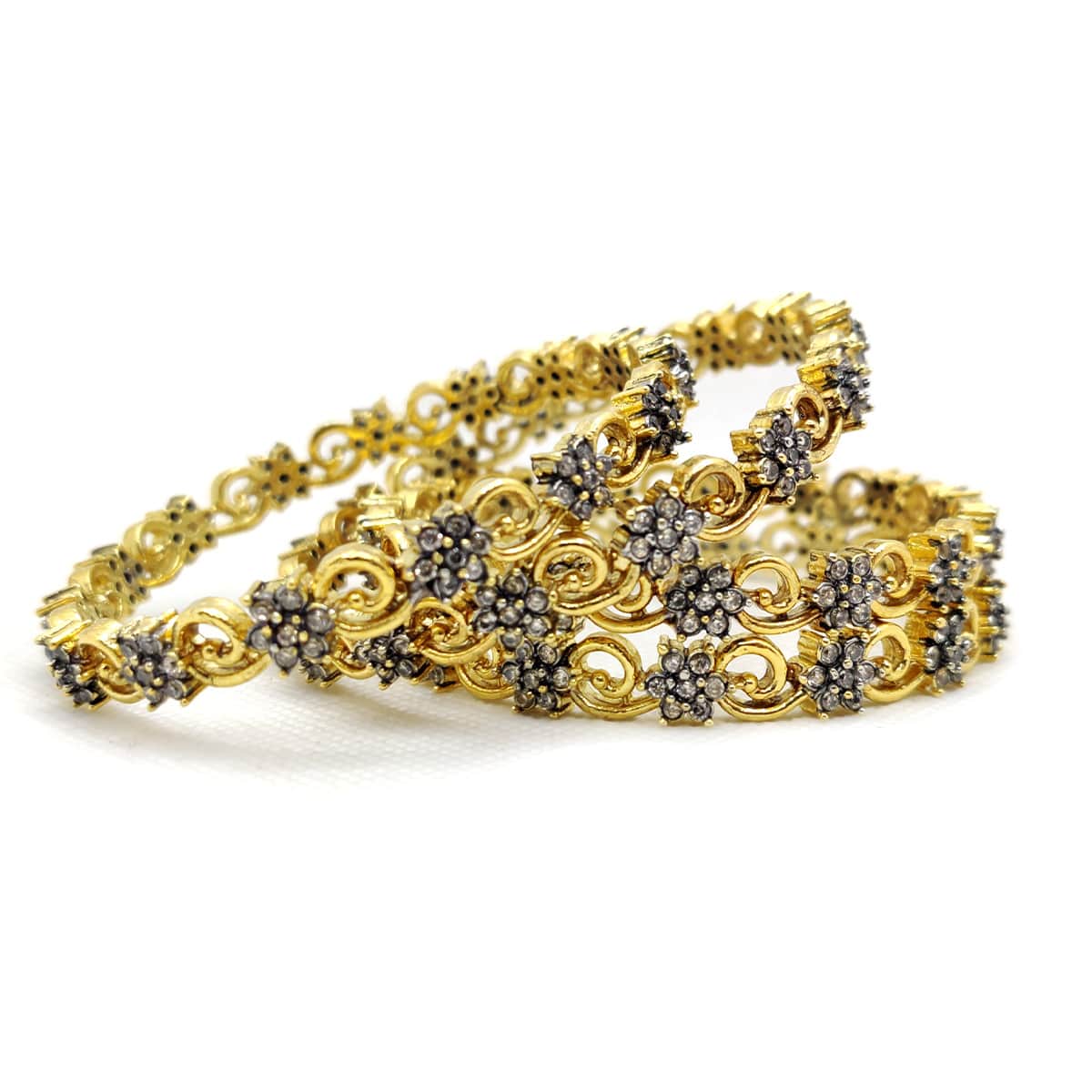 Flowers Bangles – Traditional Floral Beauty in Gold and Green