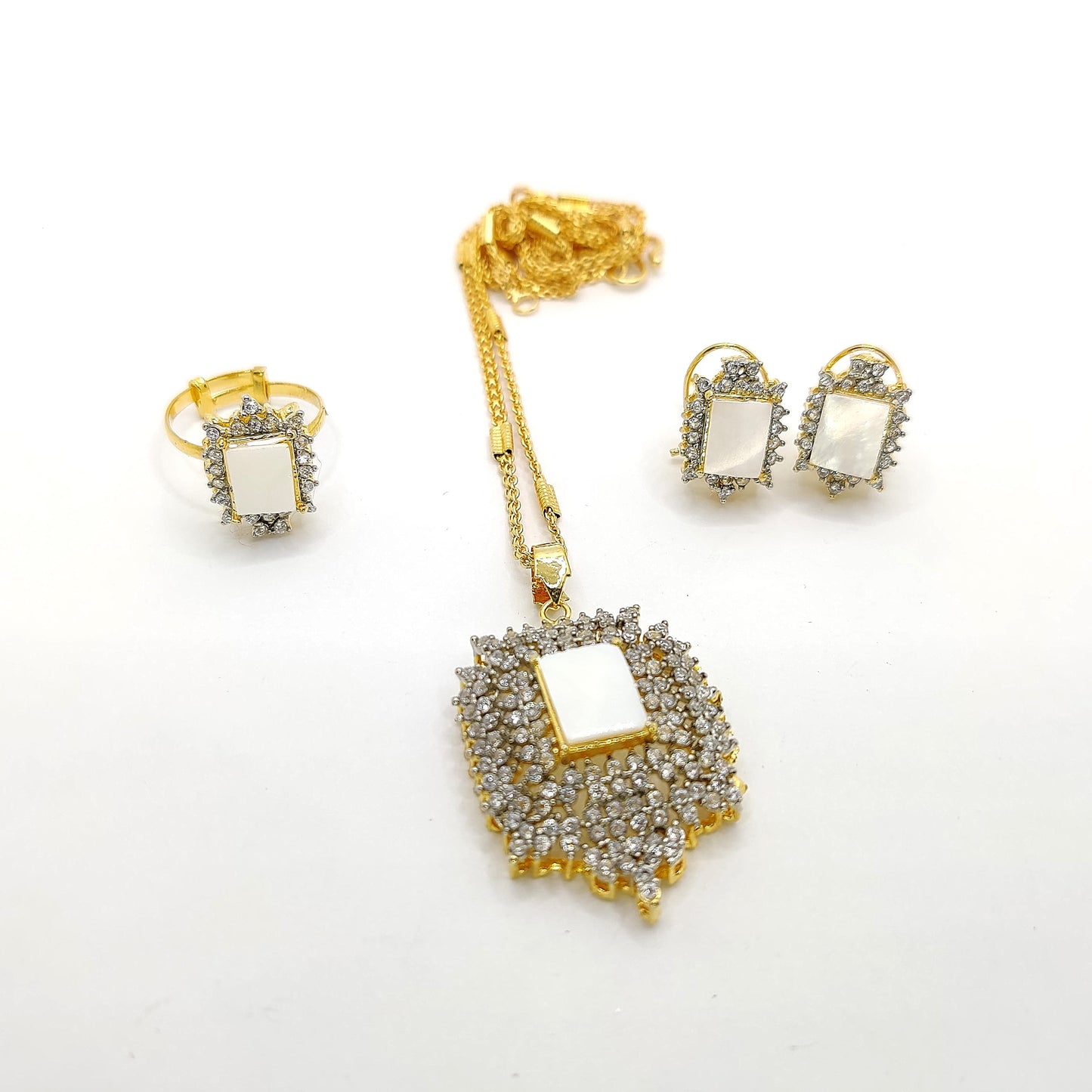 Shine Trio Set β Sparkling Locket, Earrings & Ring Combo for Women | Traditional Stone Jewelry Set