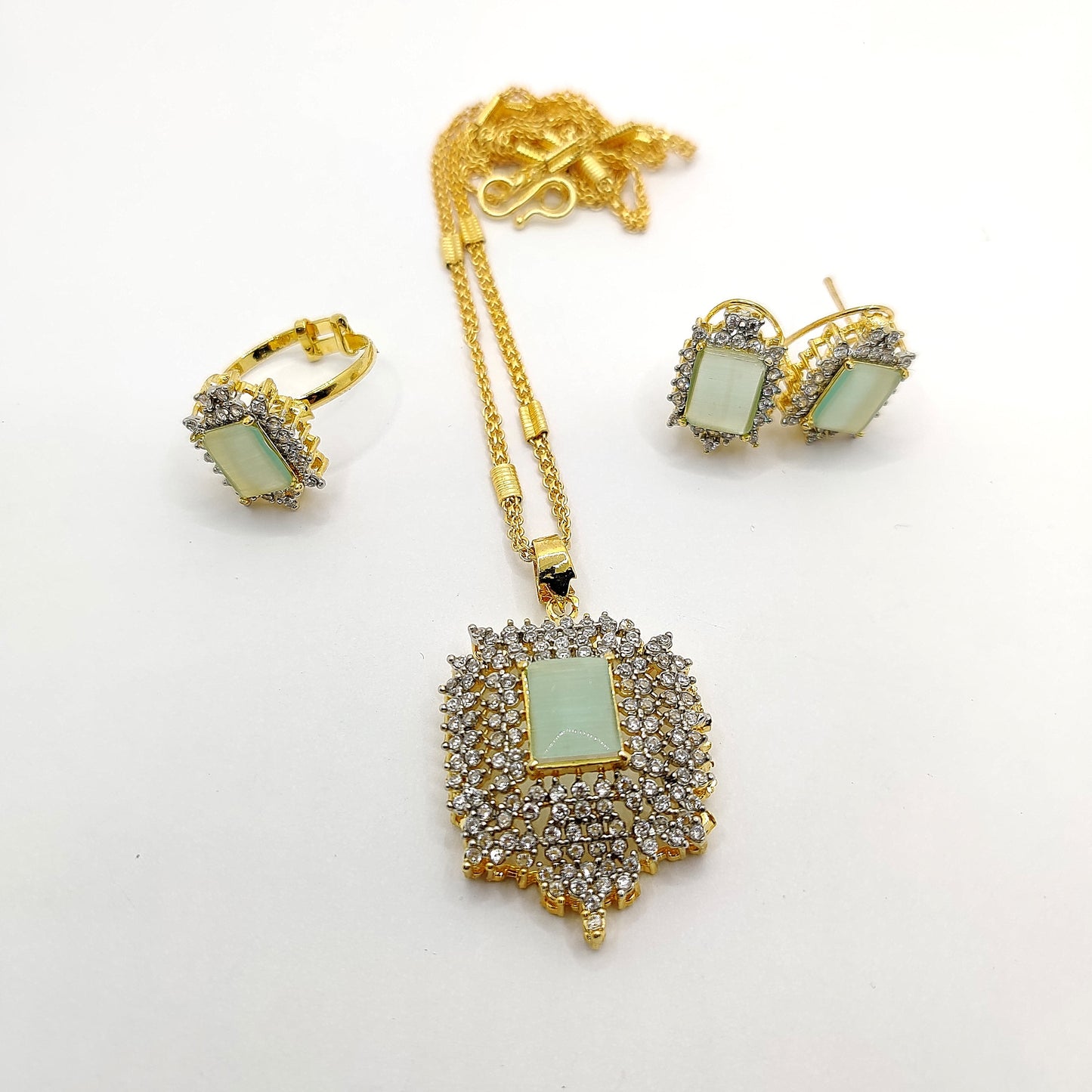 Shine Trio Set β Sparkling Locket, Earrings & Ring Combo for Women | Traditional Stone Jewelry Set