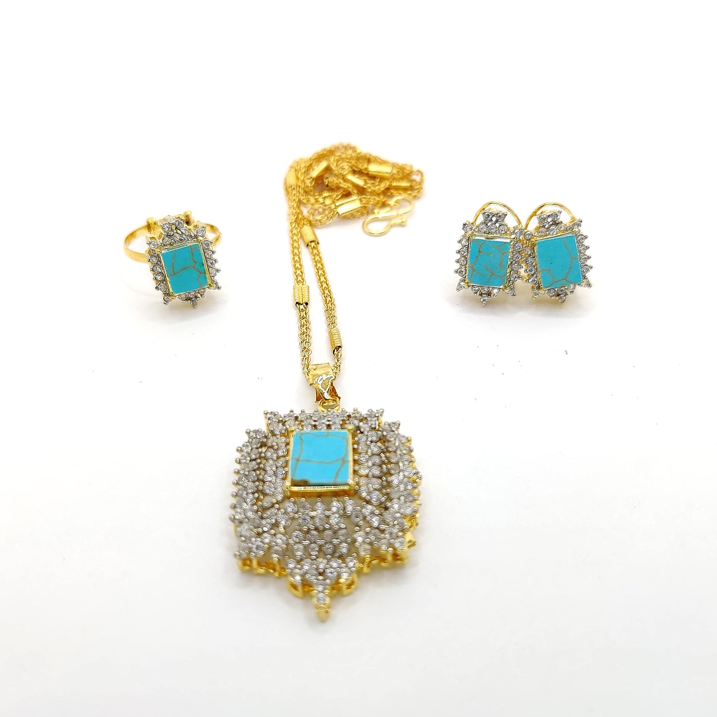 Shine Trio Set β Sparkling Locket, Earrings & Ring Combo for Women | Traditional Stone Jewelry Set