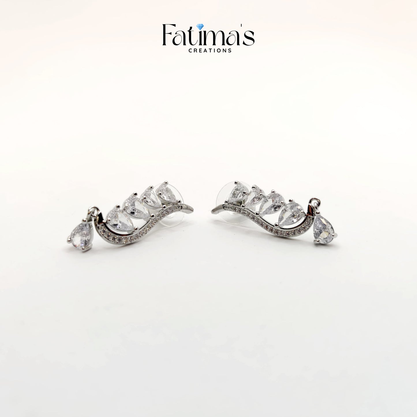 Ad Stone Earrings – Elegant Silver CZ Drop Earrings by Fatima’s Creations