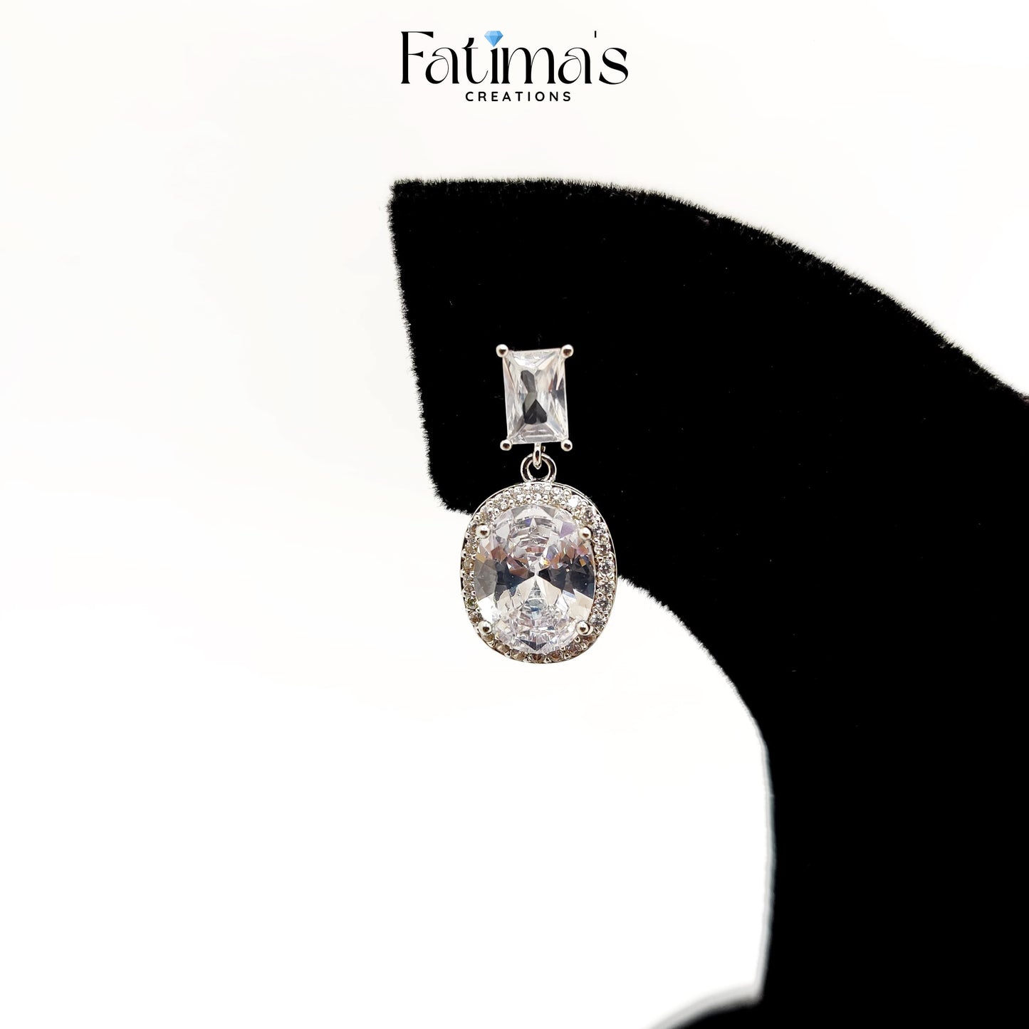 Crystal Grace Earrings – Elegant Oval Drop AD Earrings by Fatima’s Creations