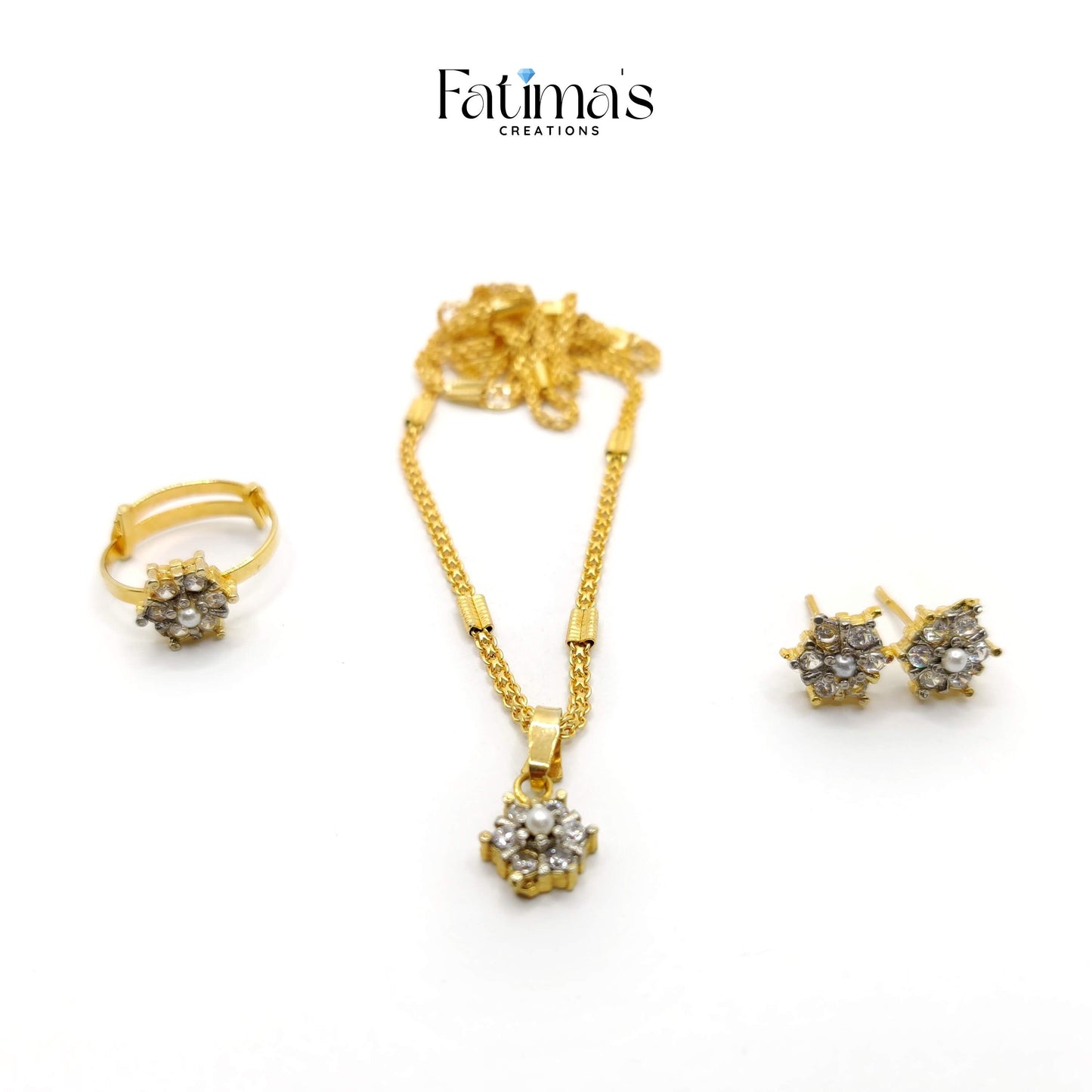 Flower Combo Set β Delicate Floral Jewelry Trio with Locket, Earrings & Ring for Women