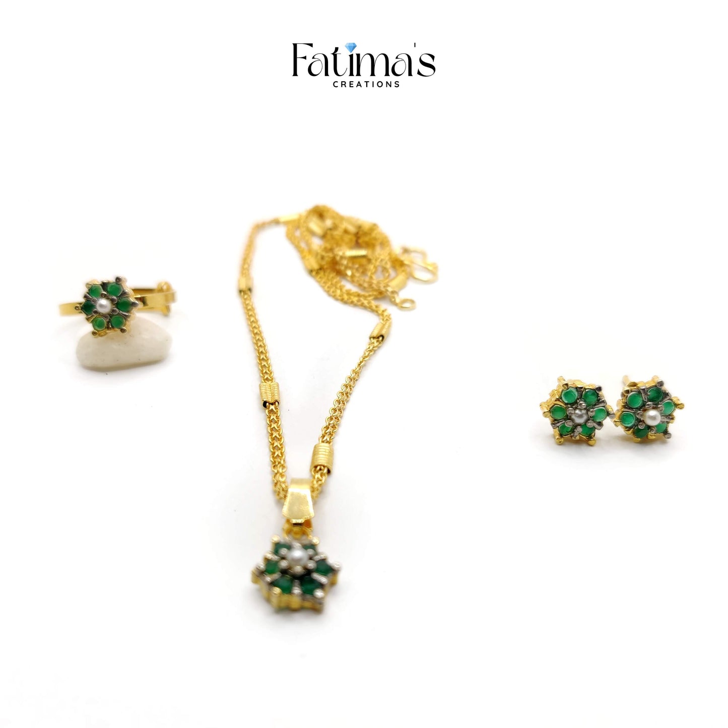 Flower Combo Set β Delicate Floral Jewelry Trio with Locket, Earrings & Ring for Women