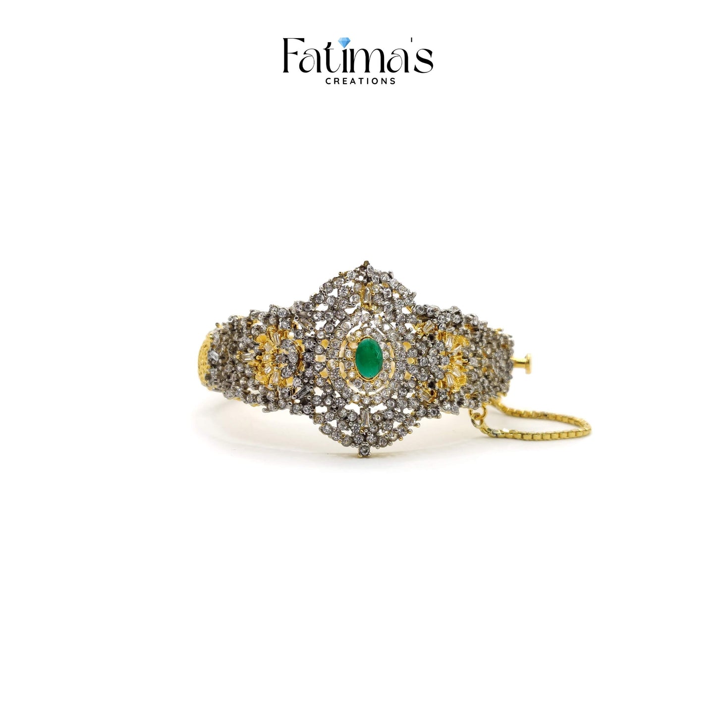Graceful Zircon Karra with Ruby Centerpiece – Bridal Statement Bangle