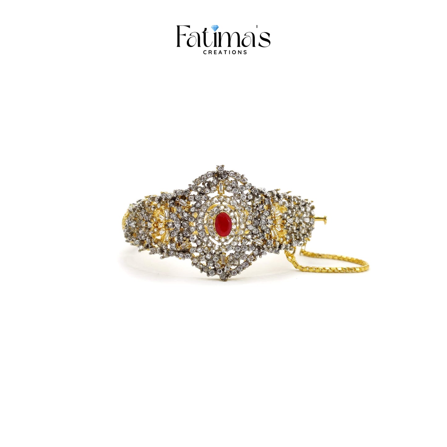 Graceful Zircon Karra with Ruby Centerpiece – Bridal Statement Bangle