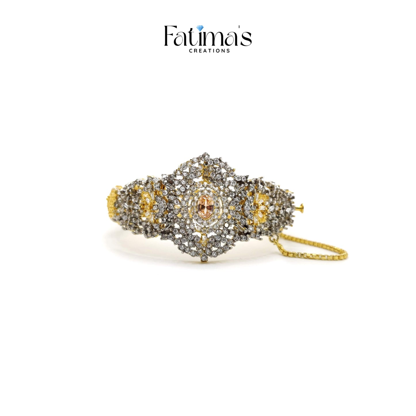 Graceful Zircon Karra with Ruby Centerpiece – Bridal Statement Bangle