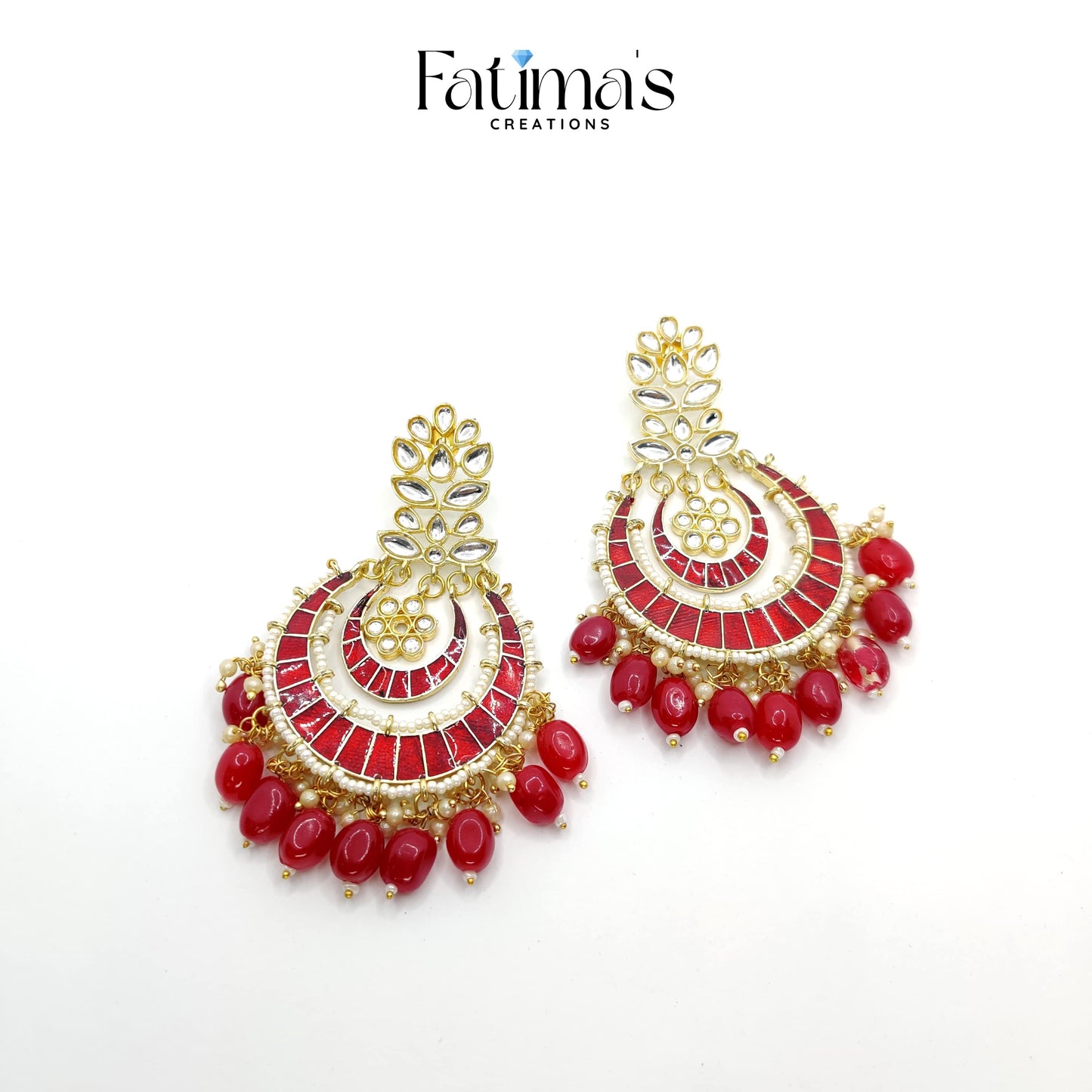 Angelic Flare Earrings – Red Kundan Statement Earrings for Weddings & Festive Looks