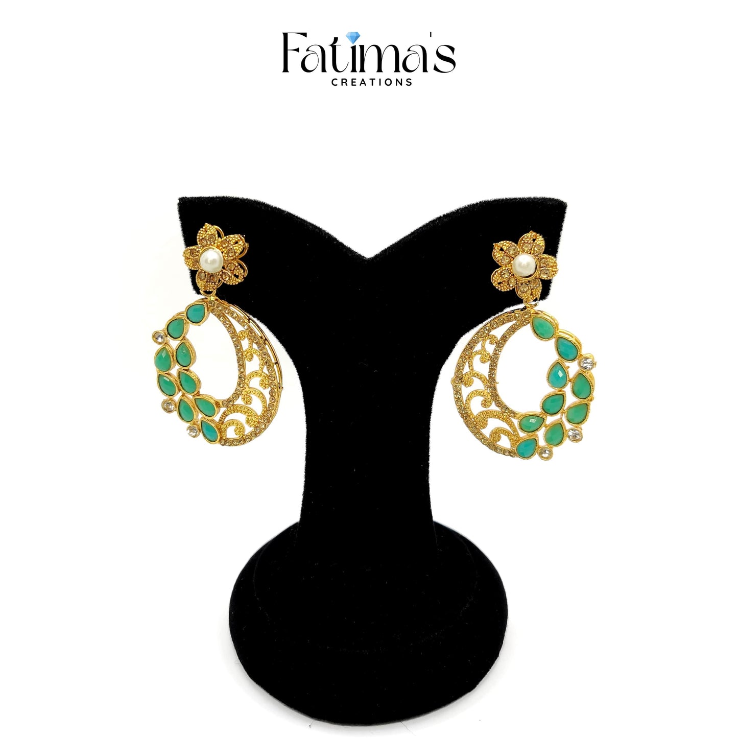 Radiant Grace Earrings – Gold Plated Blue Stone Statement Earrings by Fatima’s Creations