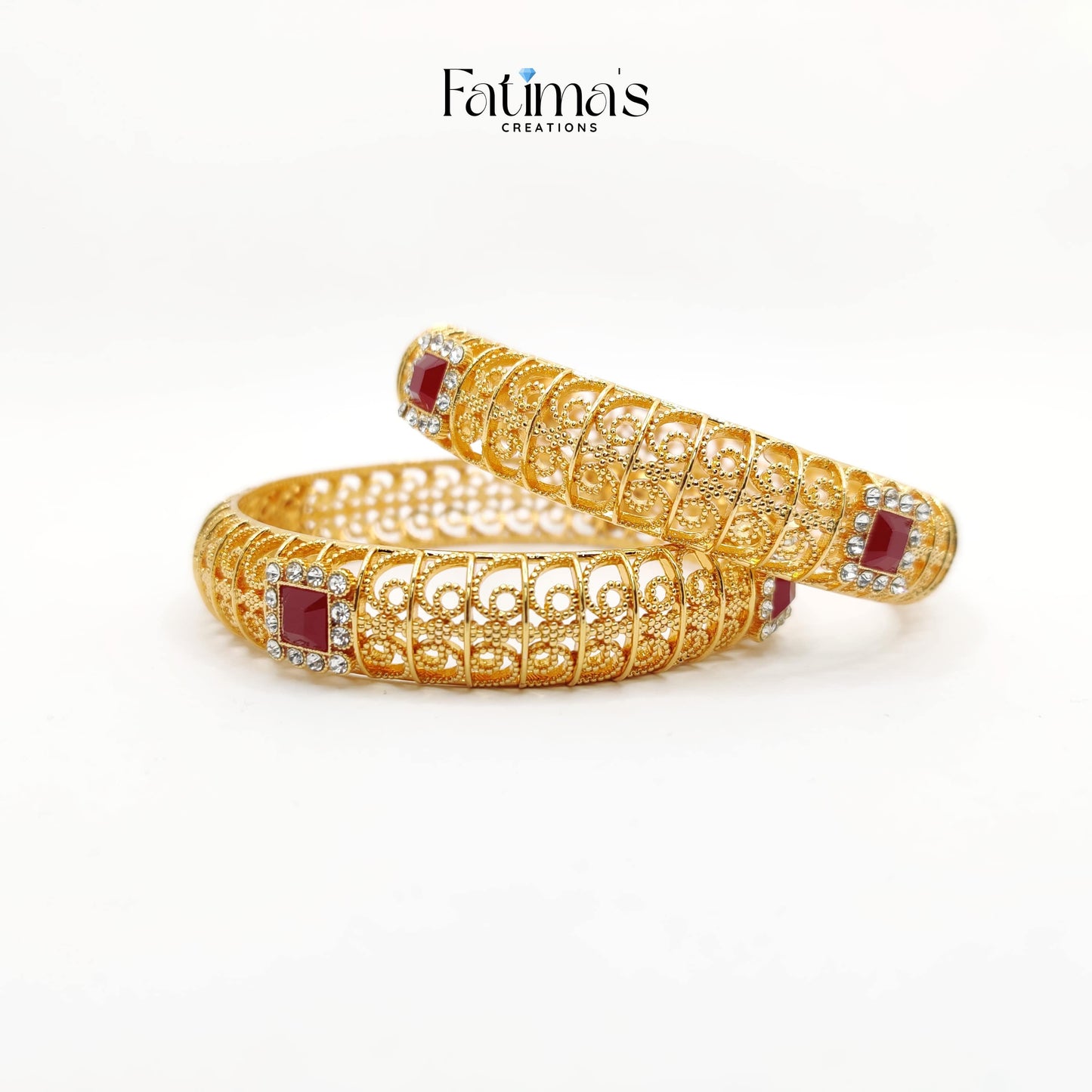 Serene Shine Gold Plated Karray – Traditional Red Stone Bangles for Wedding & Festive Wear | Handmade Pakistani Jewelry