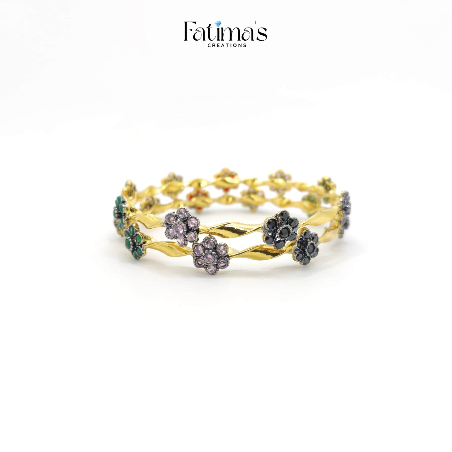 Petal Loops Bangles – Multicolor Floral Artificial Bangles in Gold Plated Twisted Design