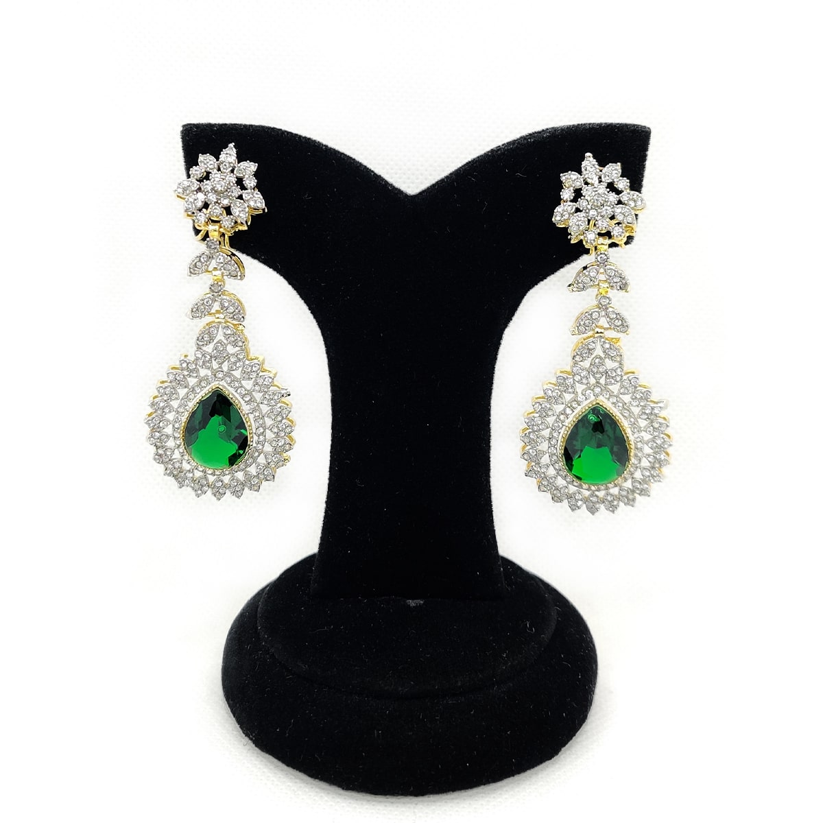 Royal Zirqon Earrings – Emerald Green Teardrop Earrings with Zirkon Detailing by Fatima’s Creations
