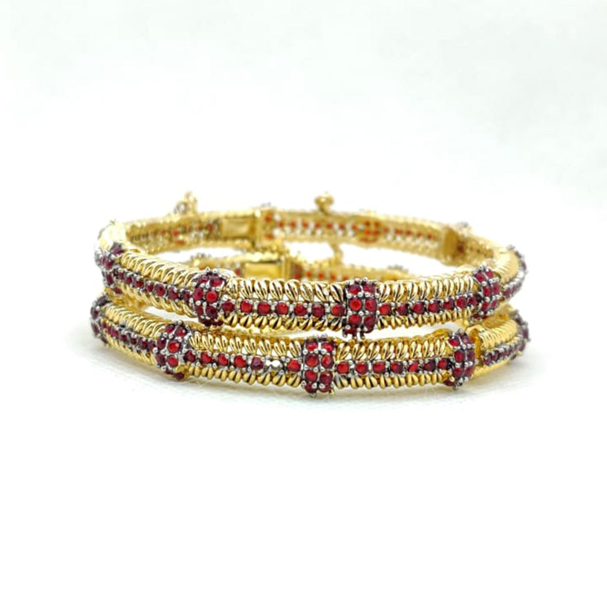 Regalia Stone Karray – Multi-Stone Traditional Bangles in Gold Finish