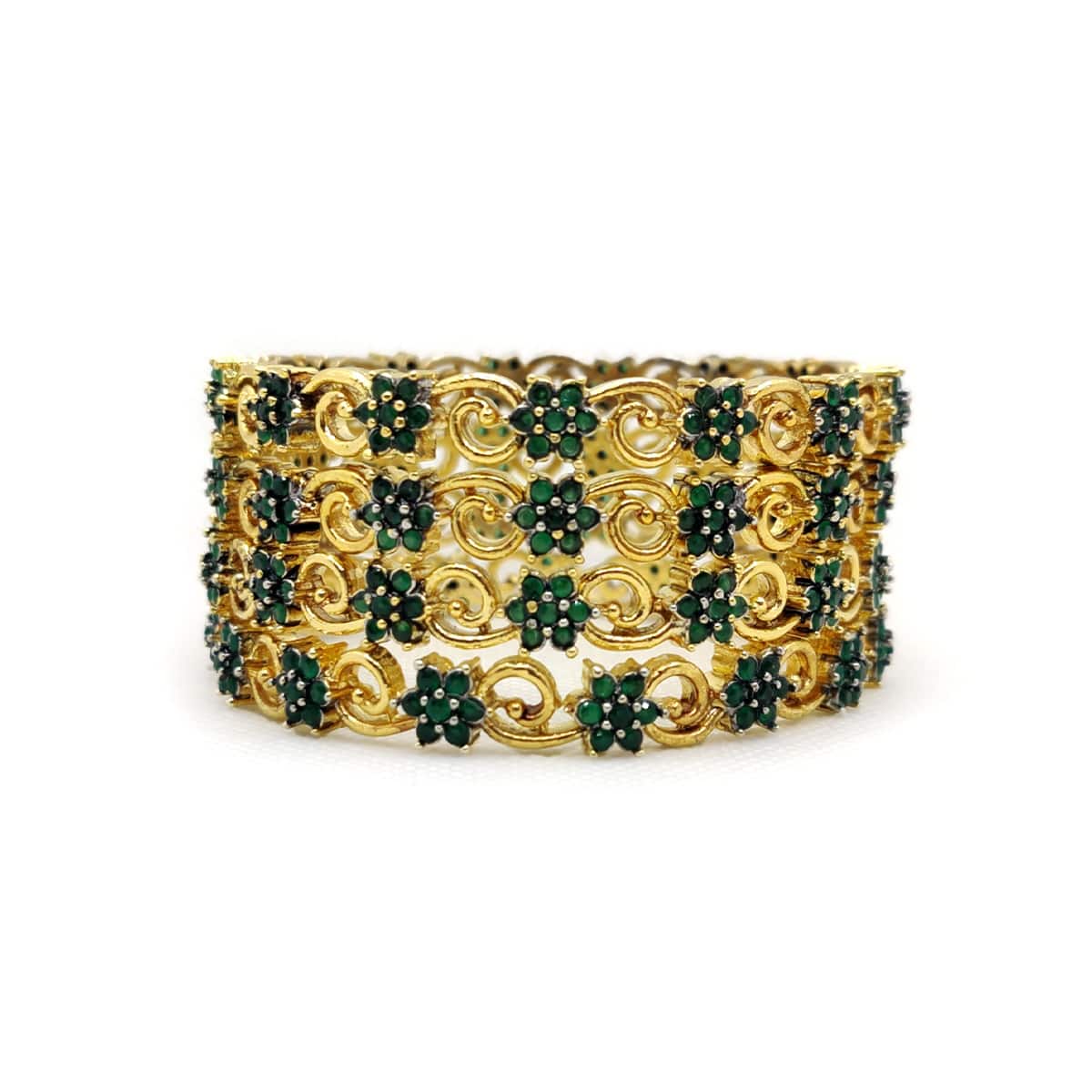 Flowers Bangles – Traditional Floral Beauty in Gold and Green
