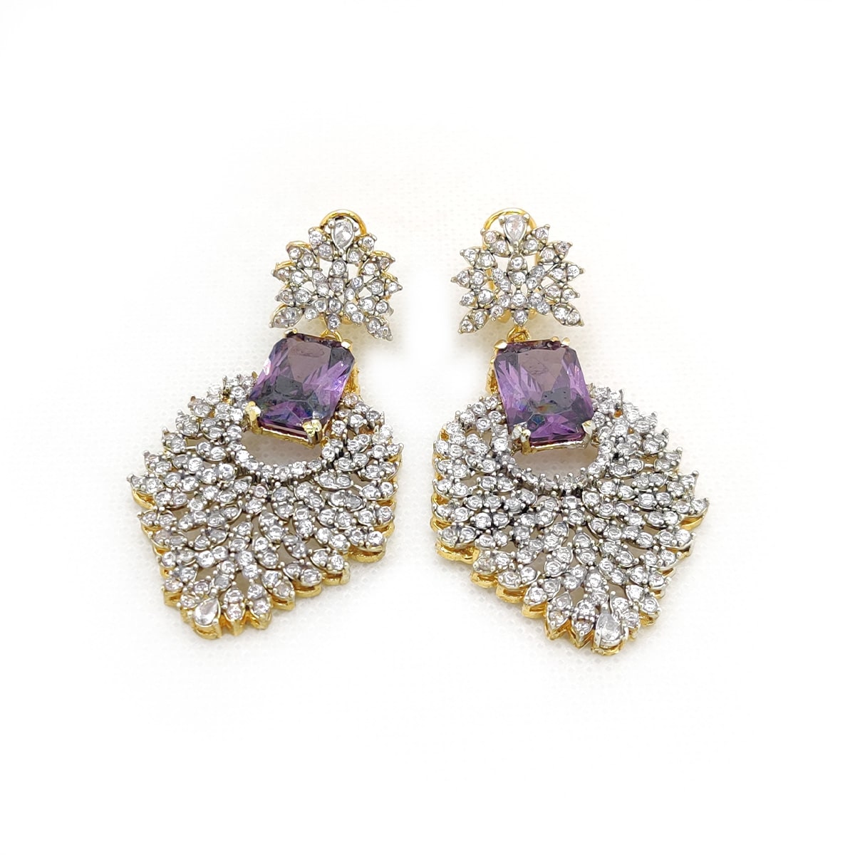 💎 Zirqon Earrings – Purple Amethyst Stone Earrings with Zircon Detailing by Fatima’s Creations