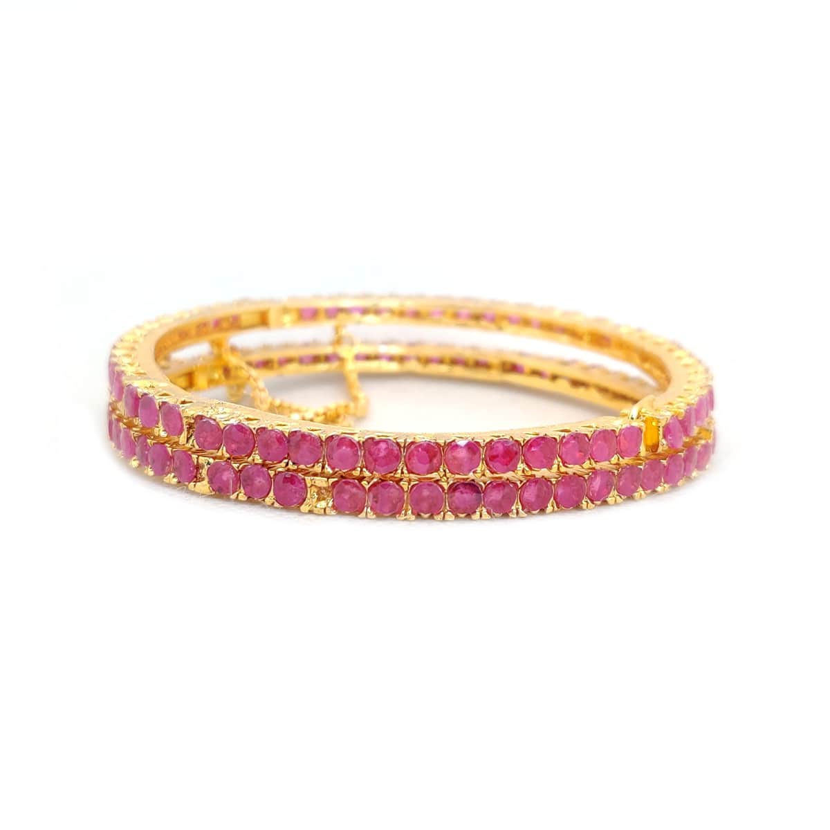 Glimmer Bangles – Gold Finish Artificial Bangles with Pink & Green Stones