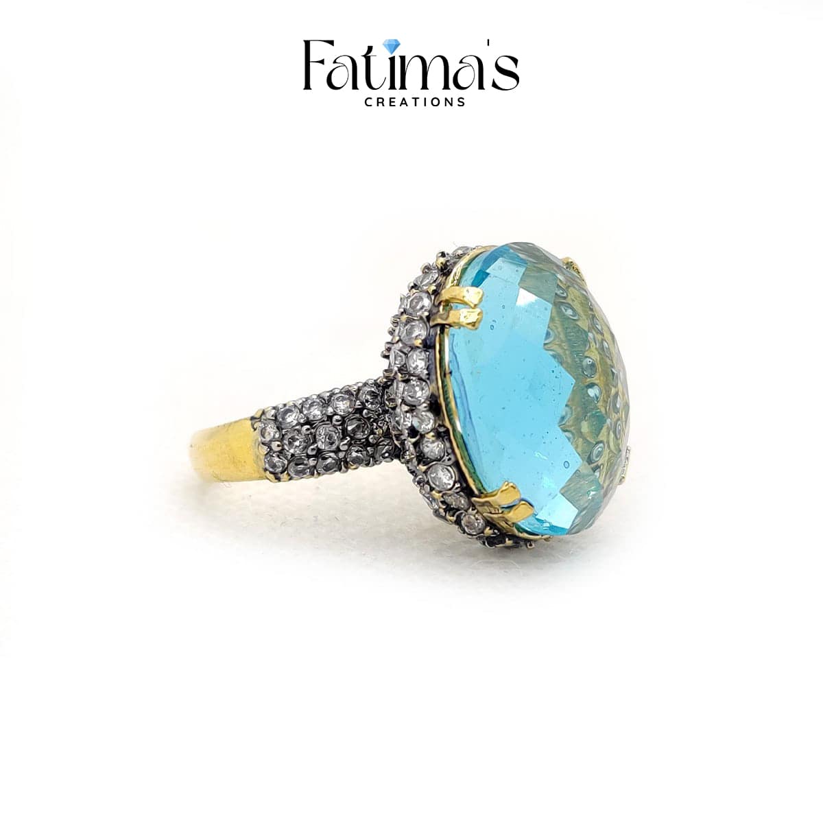 Royal Glimmer Ring β Statement Cocktail Ring with Oversized Crystal Gemstone | Handmade Fashion Jewelry