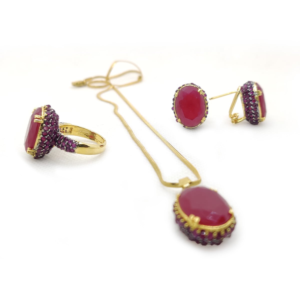 Jarao Stone Combo Jewelry Set β Elegant 3-Piece Handmade Set with Ring, Earrings & Locket