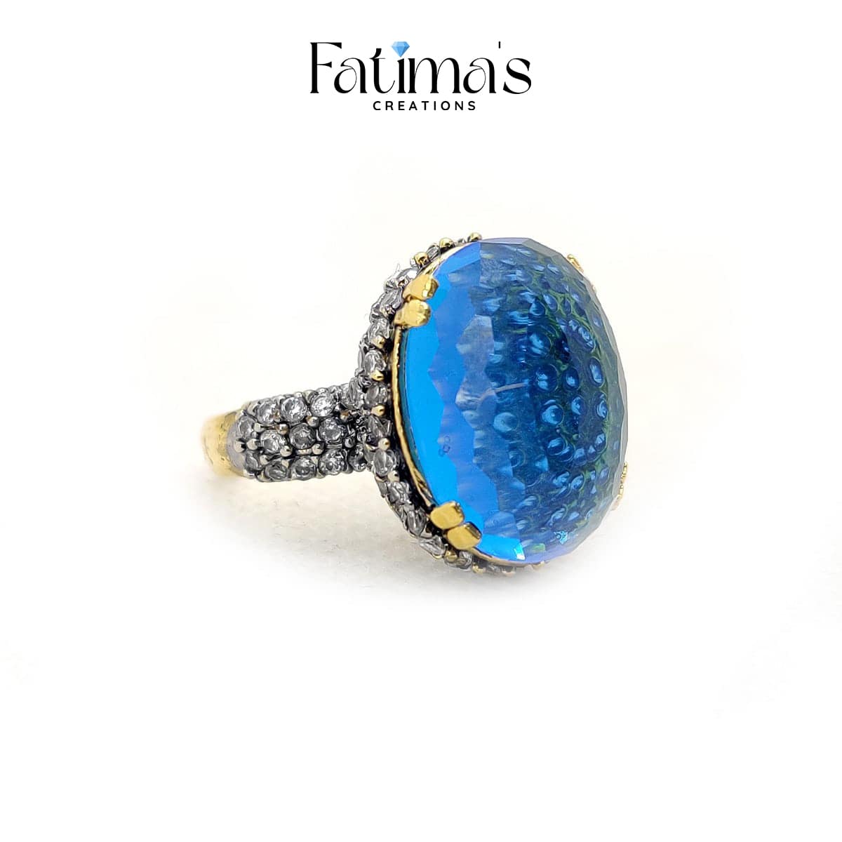 Royal Glimmer Ring β Statement Cocktail Ring with Oversized Crystal Gemstone | Handmade Fashion Jewelry