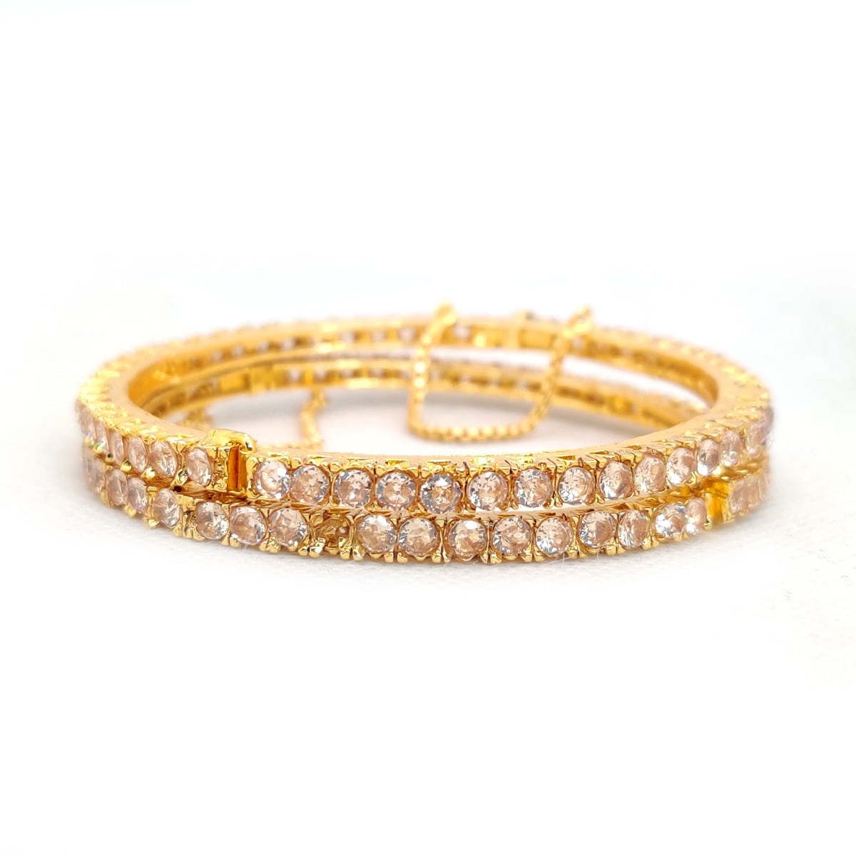 Glimmer Bangles – Gold Finish Artificial Bangles with Pink & Green Stones