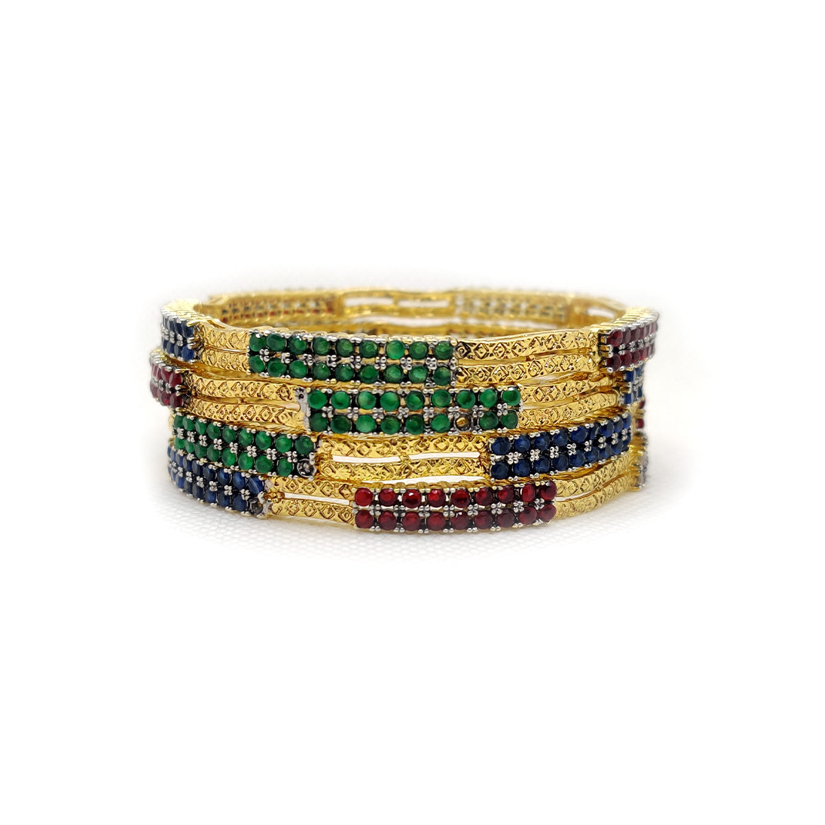 Ruby Gleam Bangles – Gold Plated Traditional Bangles with Deep Red Detailing