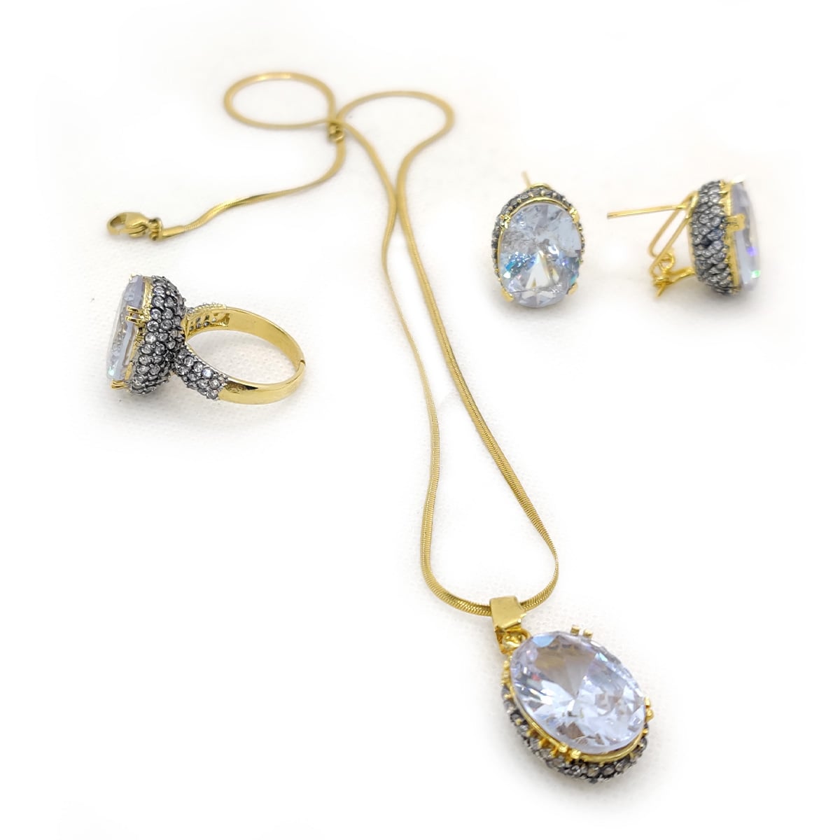 Jarao Stone Combo Jewelry Set β Elegant 3-Piece Handmade Set with Ring, Earrings & Locket