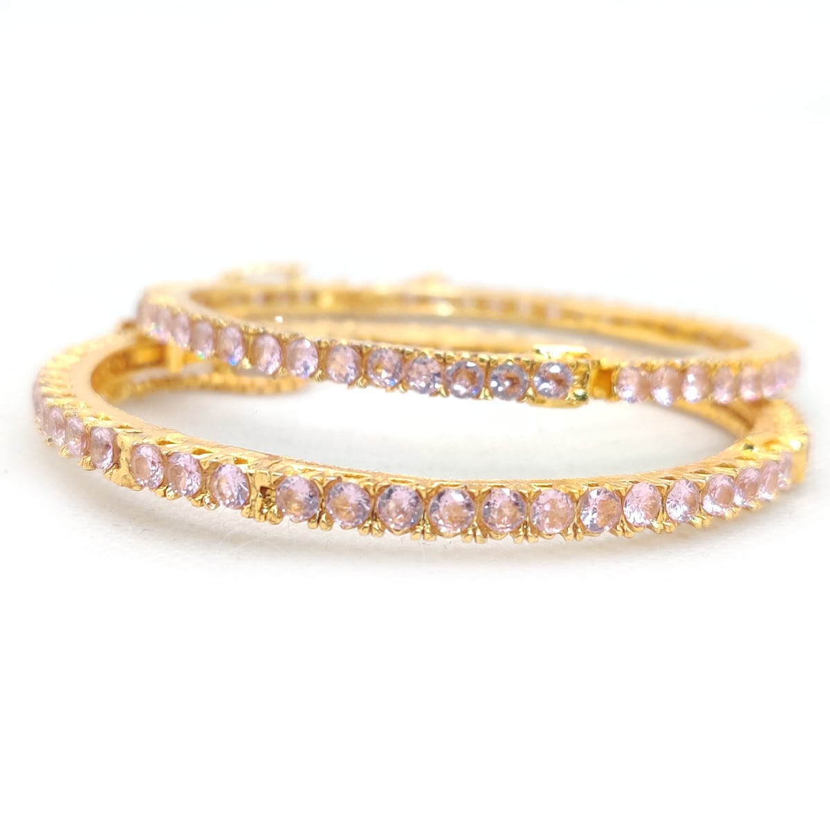 Glimmer Bangles – Gold Finish Artificial Bangles with Pink & Green Stones