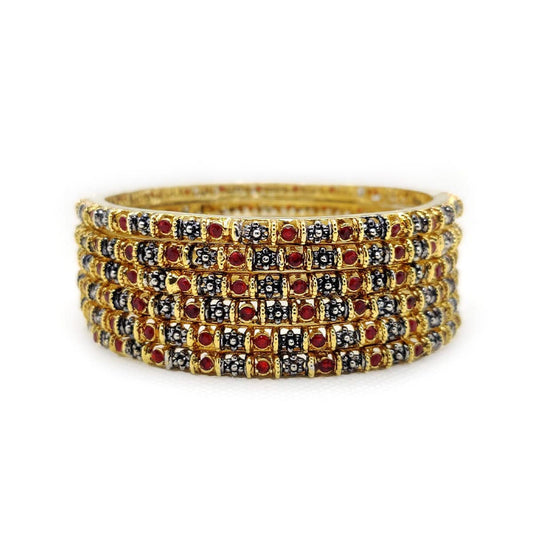 Regal Glow Bangles – Antique Finish with Bold Stone Accents