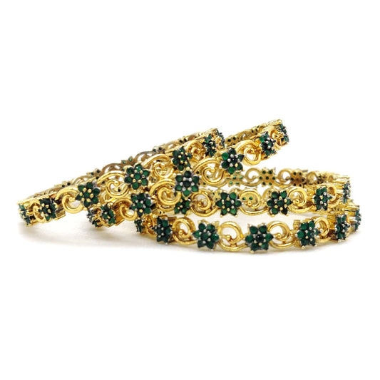 Flowers Bangles – Traditional Floral Beauty in Gold and Green