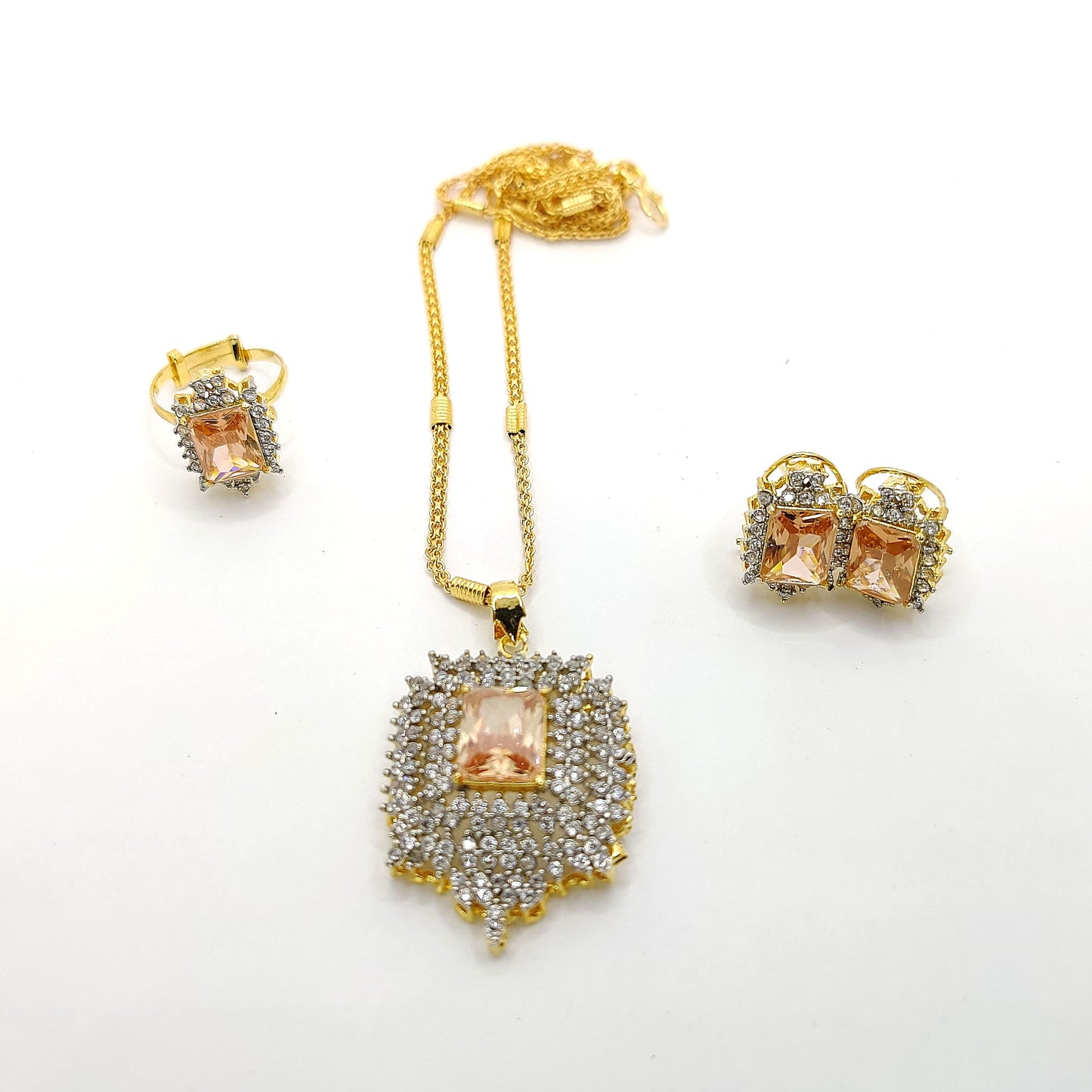 Shine Trio Set – Sparkling Locket, Earrings &amp; Ring Combo for Women | Traditional Stone Jewelry Set