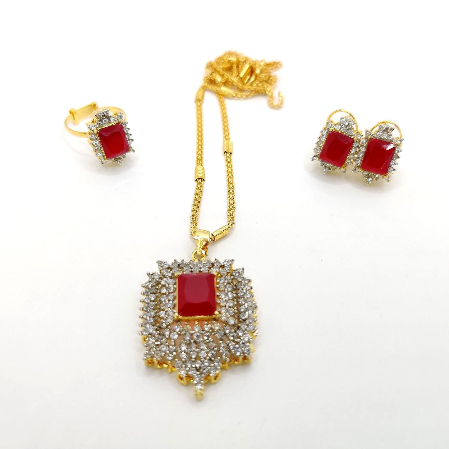 Shine Trio Set – Sparkling Locket, Earrings &amp; Ring Combo for Women | Traditional Stone Jewelry Set