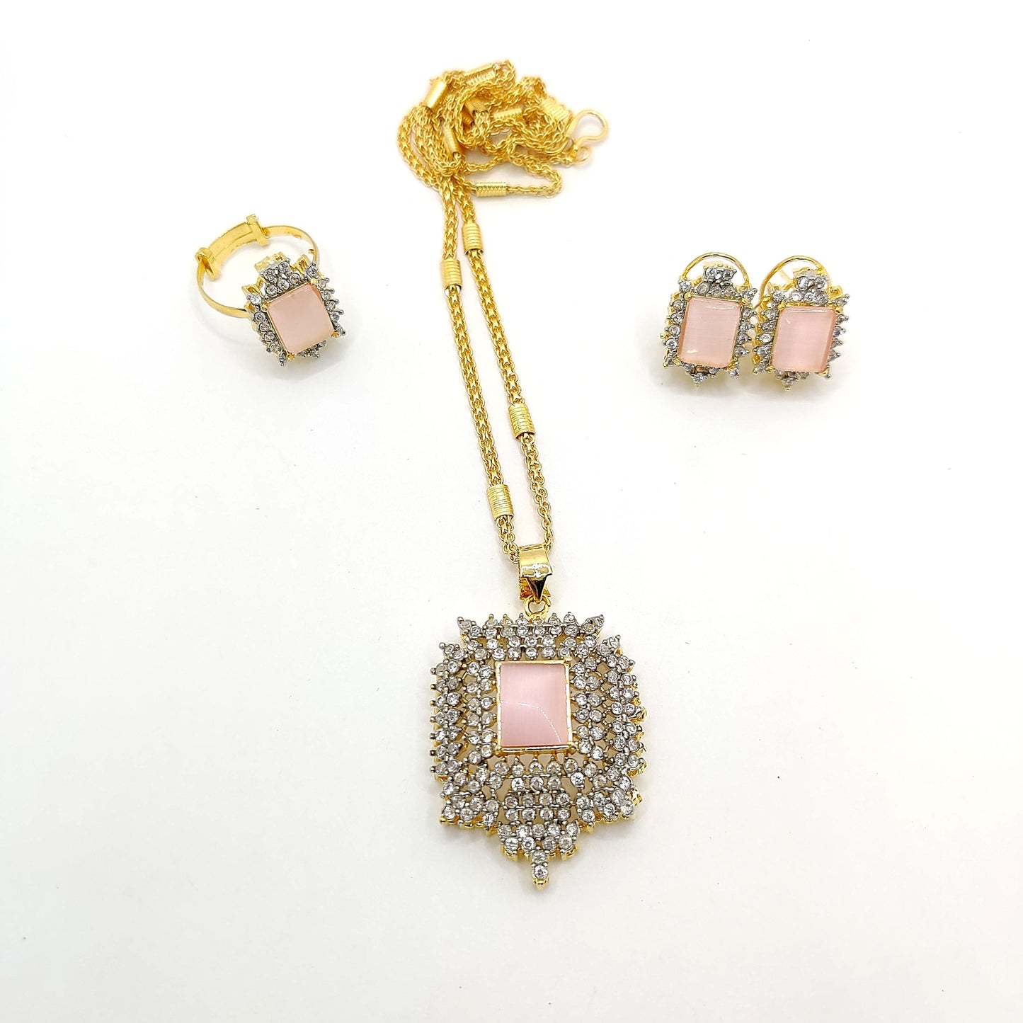 Shine Trio Set – Sparkling Locket, Earrings &amp; Ring Combo for Women | Traditional Stone Jewelry Set