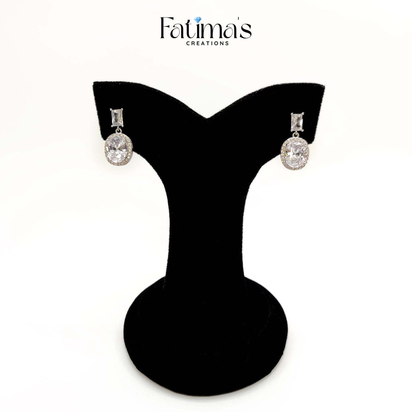 Crystal Grace Earrings – Elegant Oval Drop AD Earrings by Fatima’s Creations