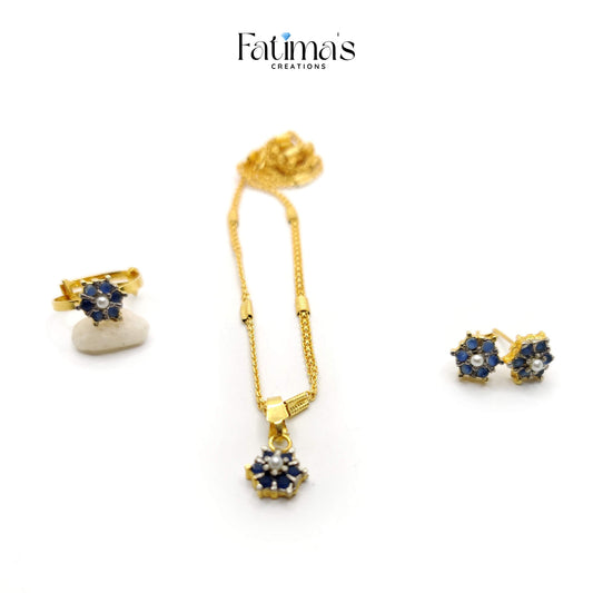 Flower Combo Set – Delicate Floral Jewelry Trio with Locket, Earrings &amp; Ring for Women