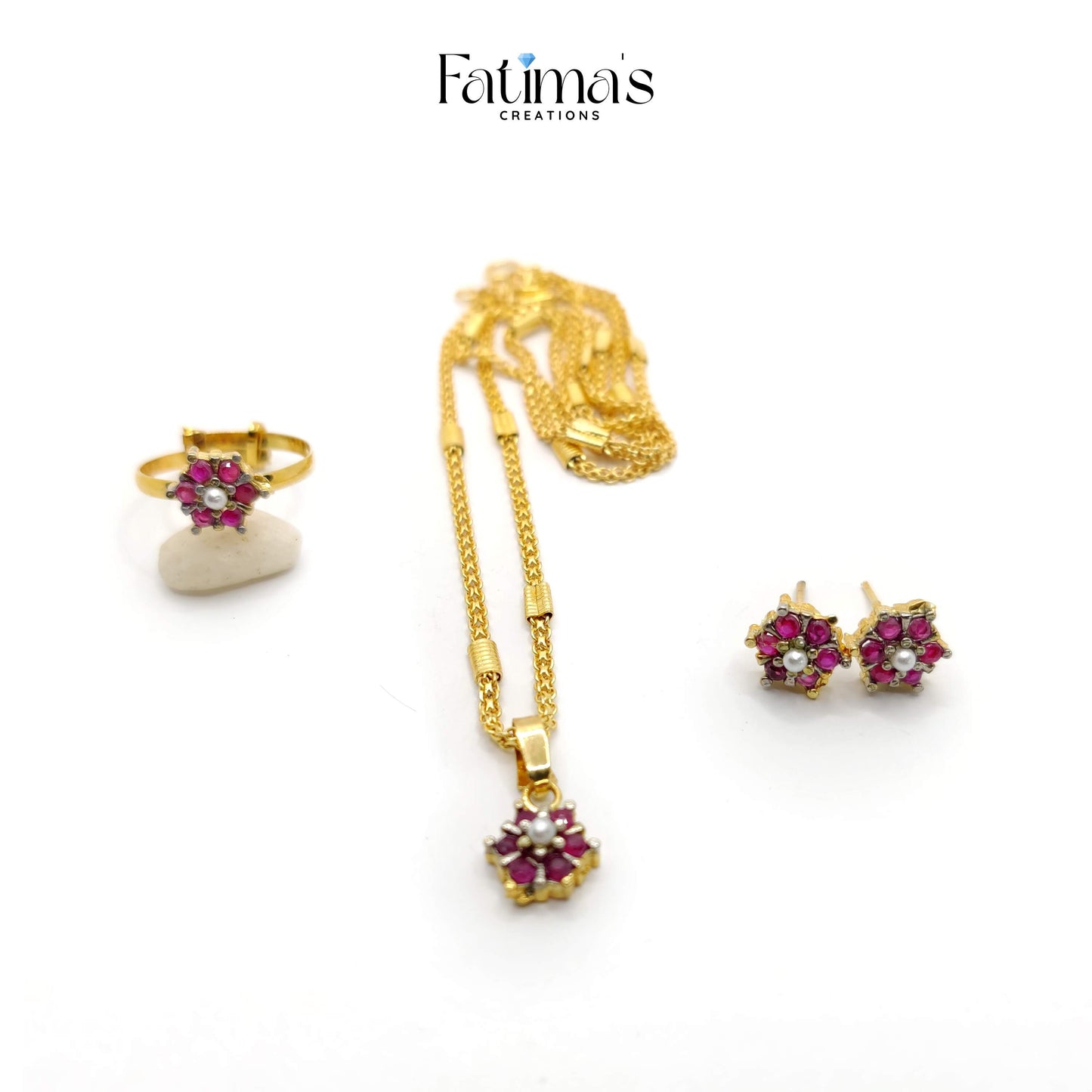Flower Combo Set – Delicate Floral Jewelry Trio with Locket, Earrings &amp; Ring for Women