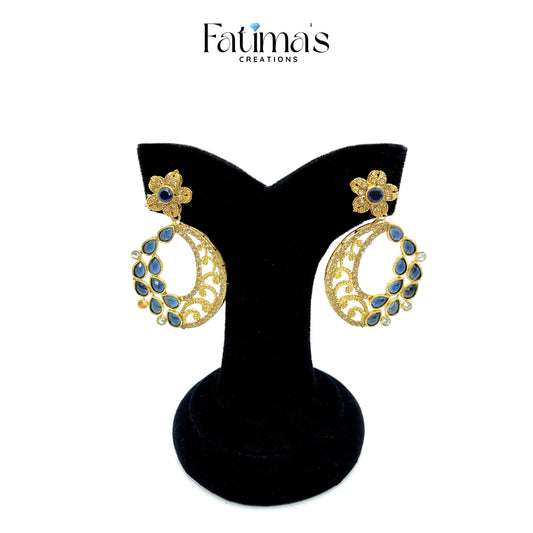 Radiant Grace Earrings – Gold Plated Blue Stone Statement Earrings by Fatima’s Creations