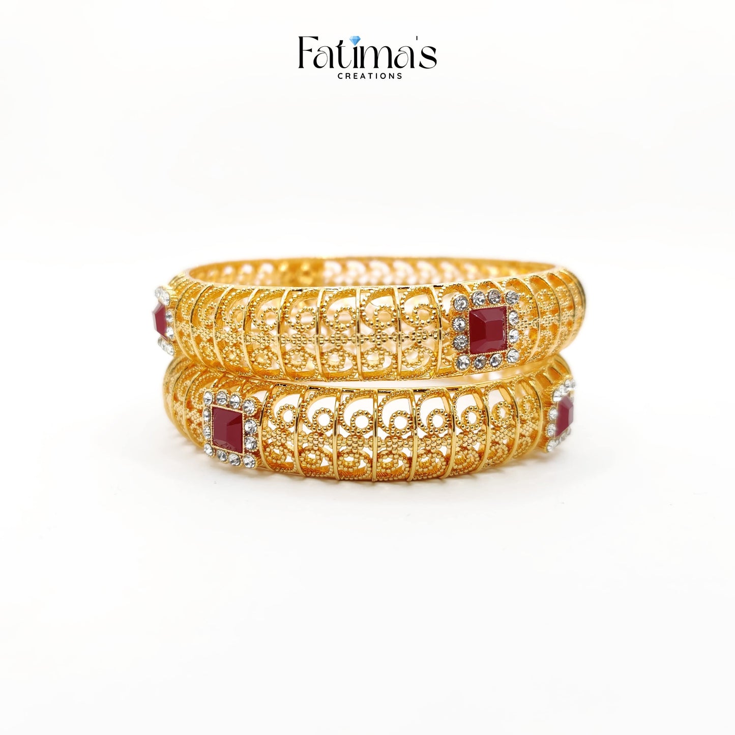 Serene Shine Gold Plated Karray – Traditional Red Stone Bangles for Wedding & Festive Wear | Handmade Pakistani Jewelry