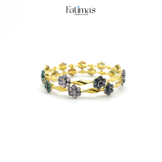 Petal Loops Bangles – Multicolor Floral Artificial Bangles in Gold Plated Twisted Design