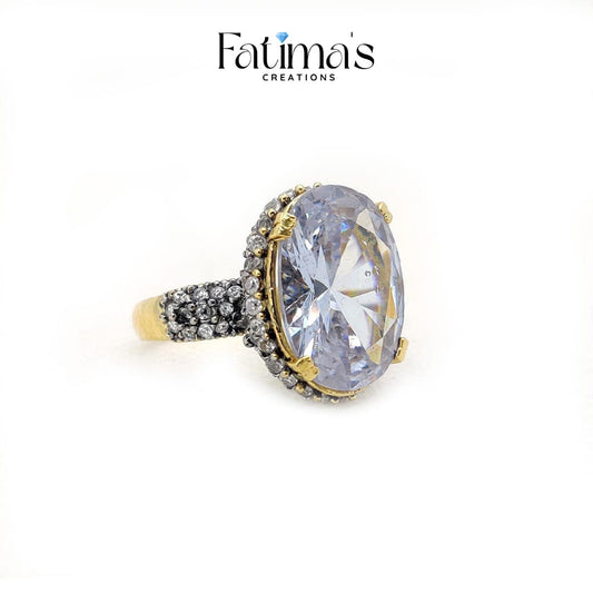 Royal Glimmer Ring – Statement Cocktail Ring with Oversized Crystal Gemstone | Handmade Fashion Jewelry