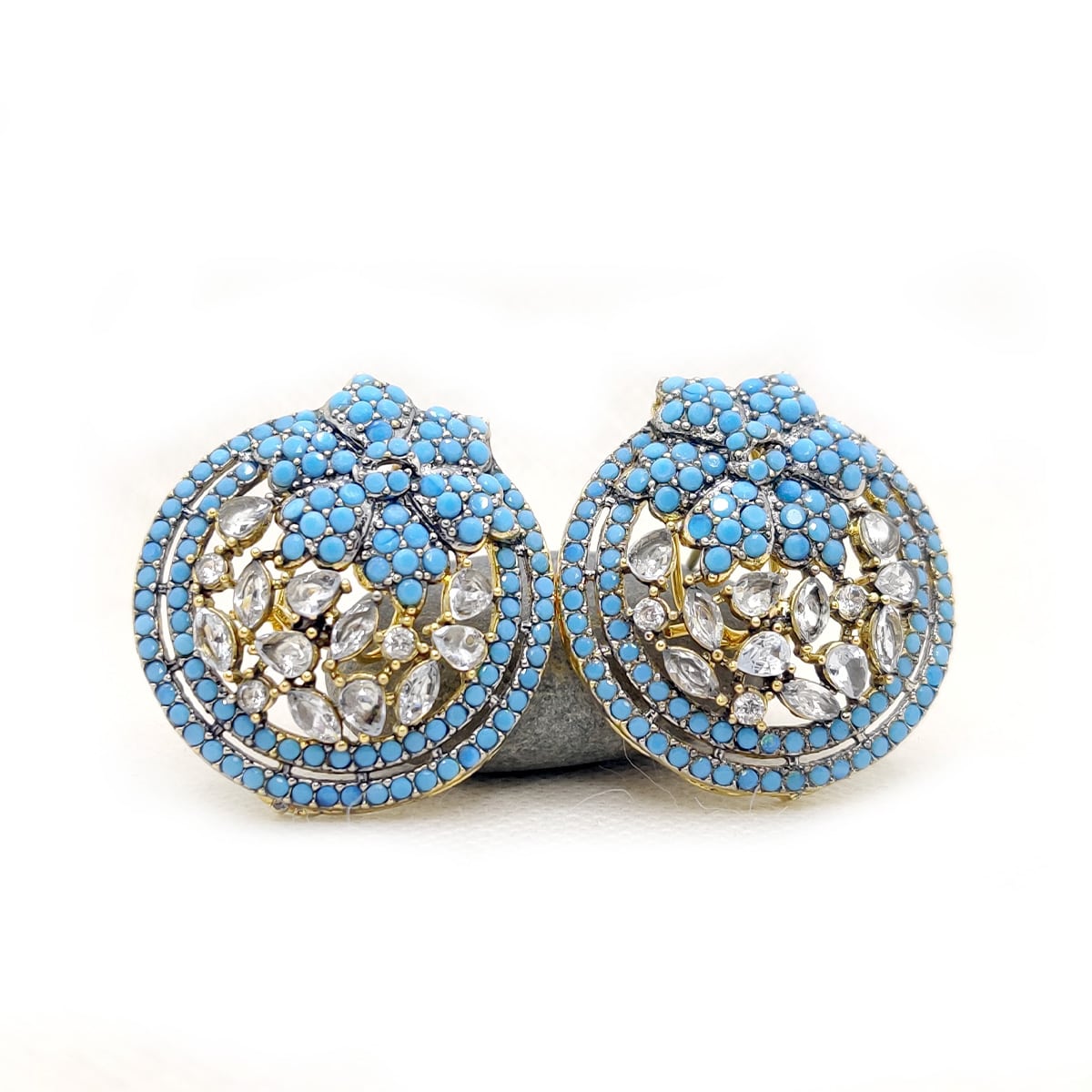 Ornate Cluster Studs – Multicolor Stone Stud Earrings for Women | Traditional Handmade Jewelry
