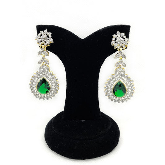 Royal Zirqon Earrings – Emerald Green Teardrop Earrings with Zirkon Detailing by Fatima’s Creations