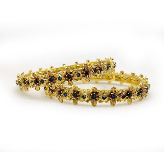 Midnight Bloom Karray – Floral Gold Plated Artificial Karras with Blue Stone Accents