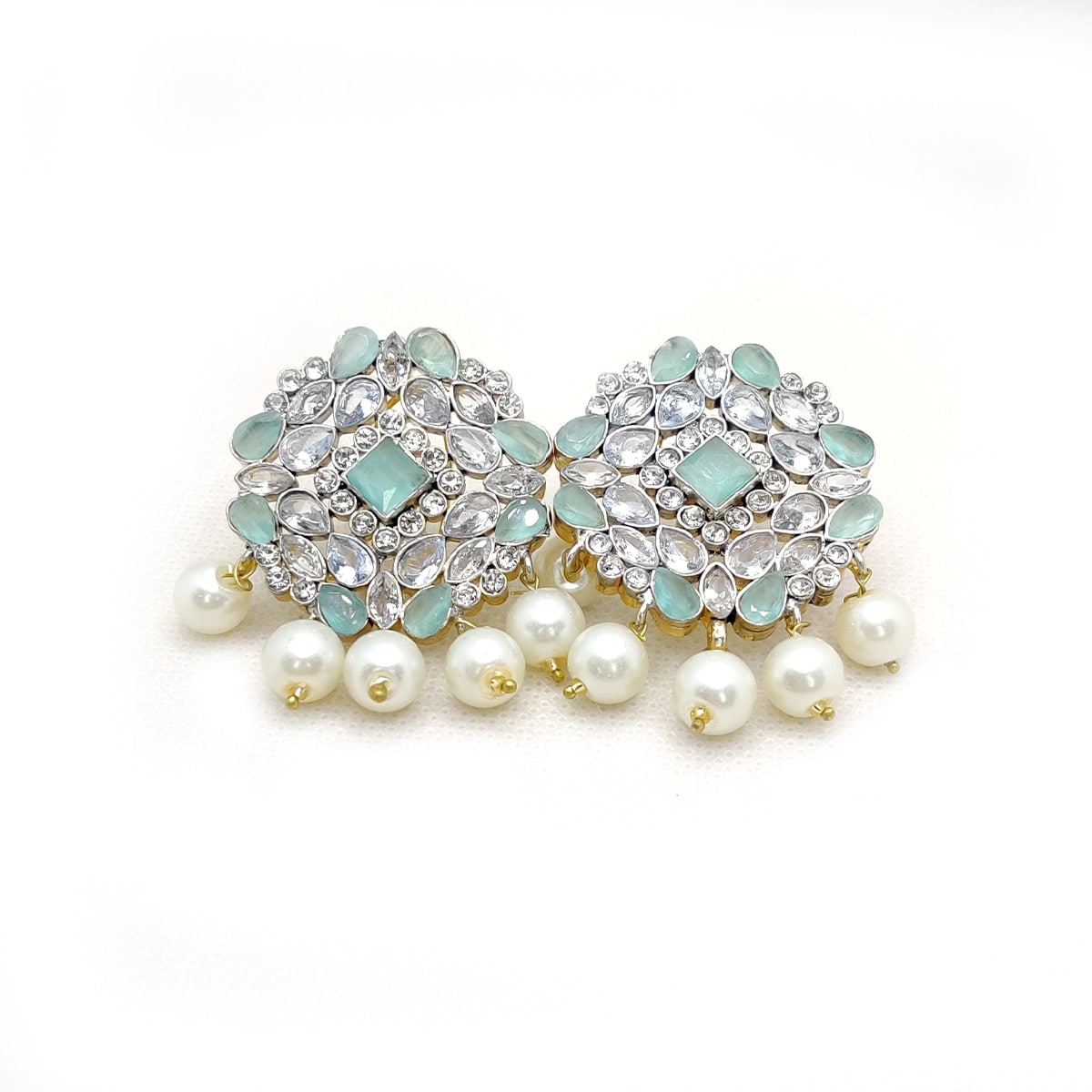 Dangle Pearls Stud Earrings – Handcrafted Traditional Studs with Crystal &amp; Pearl Detailing | Ethnic Festive Jewelry