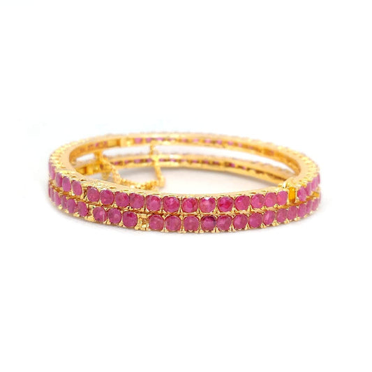 Glimmer Bangles – Gold Finish Artificial Bangles with Pink &amp; Green Stones