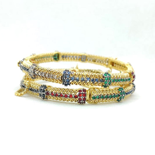 Regalia Stone Karray – Multi-Stone Traditional Bangles in Gold Finish