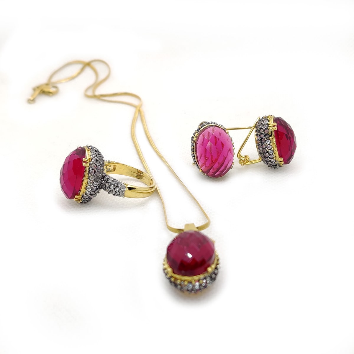 Jarao Stone Combo Jewelry Set – Elegant 3-Piece Handmade Set with Ring, Earrings &amp; Locket