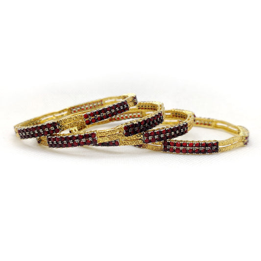 Ruby Gleam Bangles – Gold Plated Traditional Bangles with Deep Red Detailing