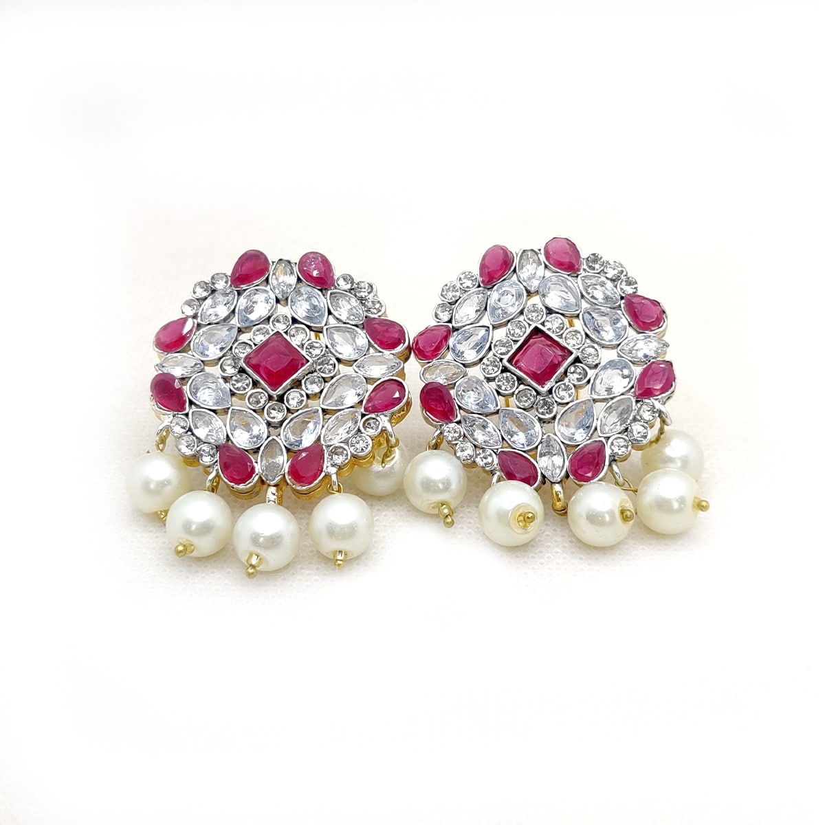 Dangle Pearls Stud Earrings – Handcrafted Traditional Studs with Crystal &amp; Pearl Detailing | Ethnic Festive Jewelry