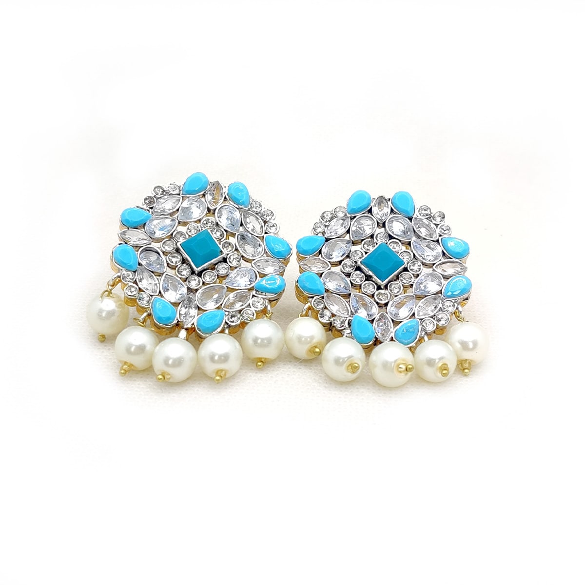 Dangle Pearls Stud Earrings – Handcrafted Traditional Studs with Crystal &amp; Pearl Detailing | Ethnic Festive Jewelry